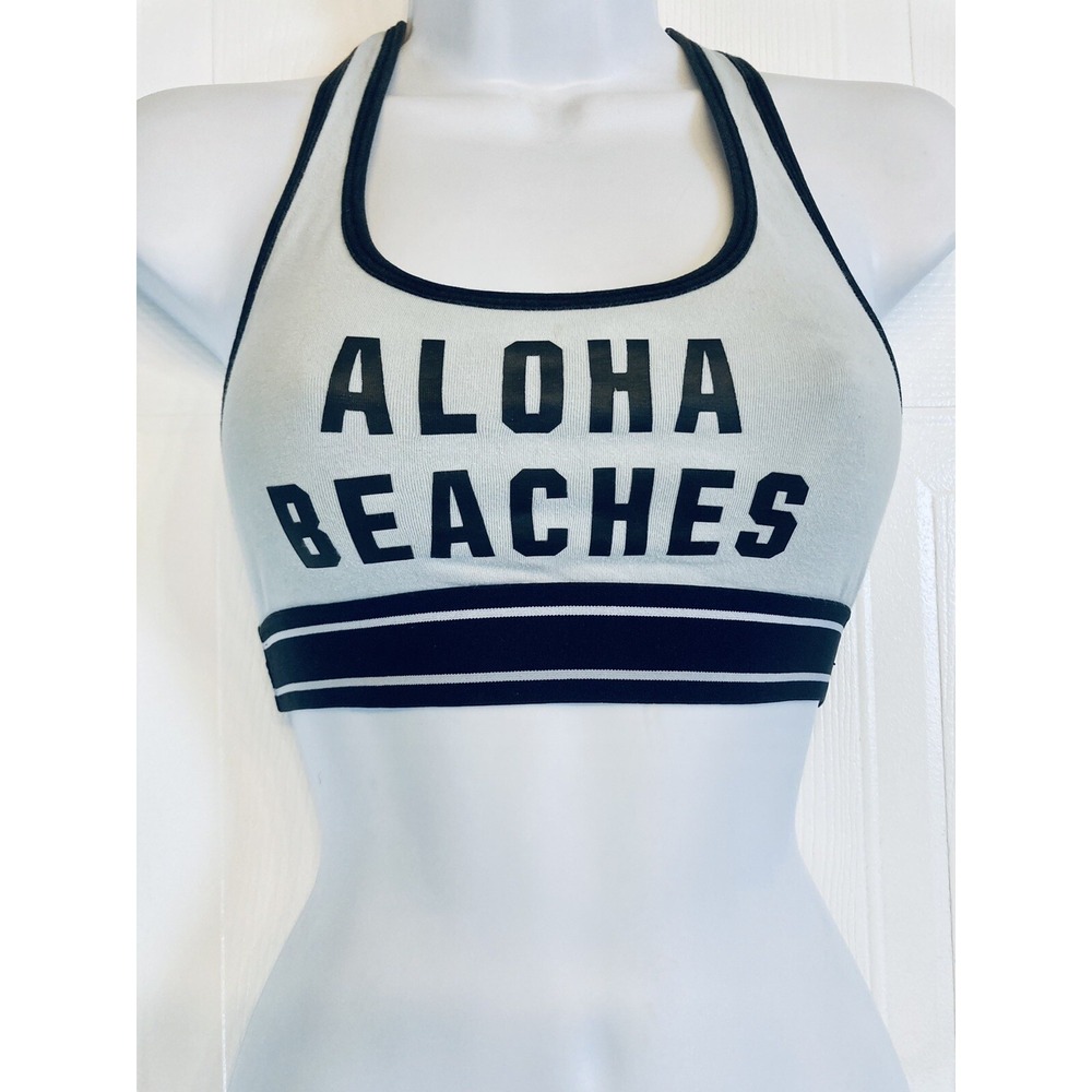 PINK Victoria's Secret Sports Bra Women‎ XS Blue Aloha Beaches Racerback Crop